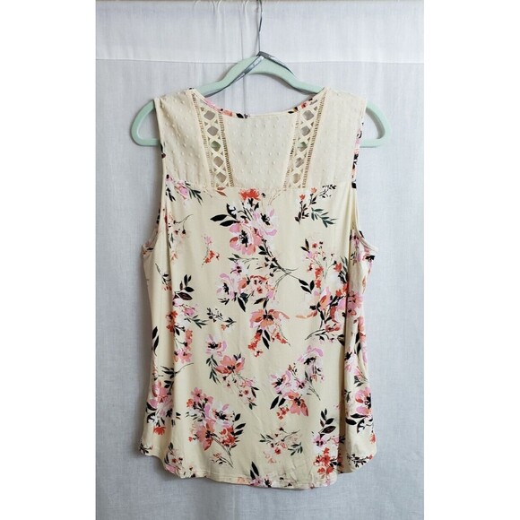 Daniel Rainn Top Blouse Yellow Multicolor Floral Semi Sheer Swiss Dot Size Large - Picture 3 of 5